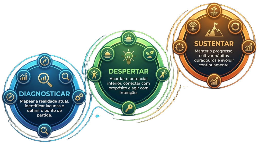 Diagrama dos 3 passos - Diagnosticar, Despertar e Sustentar